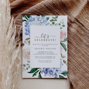 Elegant Blue Hydrangea | White Let's Celebrate Invitation