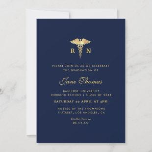 Elegant blue nursing school graduation invitation
