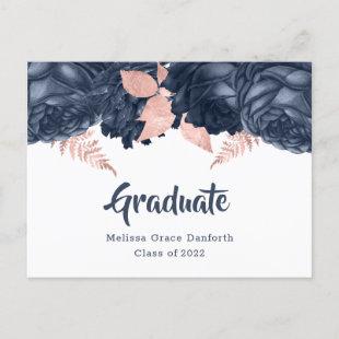 Elegant Blue Rose Watercolor Flowers Graduation Announcement Postcard