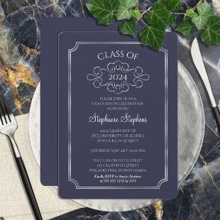 Elegant Blue | Silver College Graduation Party Invitation