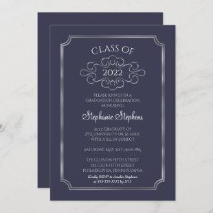 Elegant Blue | Silver College Graduation Party Invitation