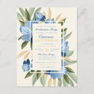 Elegant Blue Spring Daisies Botanical Graduation Invitation Postcard