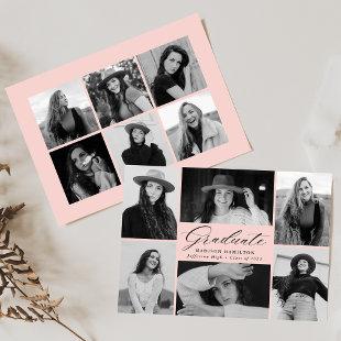 Elegant Blush Pink 12 Photo Collage Graduation Announcement