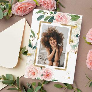 Elegant Blush Pink Floral Gold Frame & Drops Invit Invitation