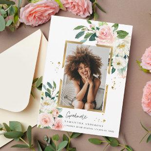 Elegant Blush Pink Floral Gold Frame & Drops Invit Invitation