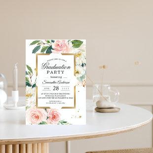 Elegant Blush Pink Floral Gold Frame & Drops Invitation