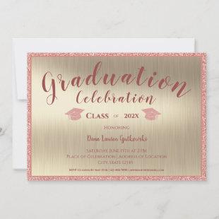 Elegant Blush Pink Gold Glitter Photo Graduation Invitation