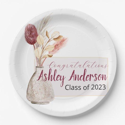 Elegant Boho Floral Personalized Grad Party  Paper Plates