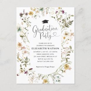 Elegant Boho Wildflower Floral Graduation Party Postcard