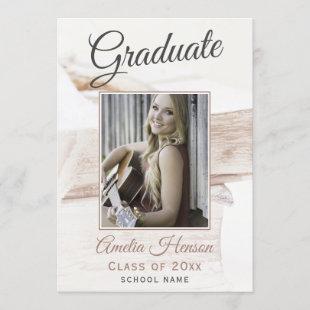 Elegant Book Stack Graduate Photo Graduation Invitation