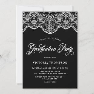 Elegant Brocade Lace Black Graduation Party Invitation