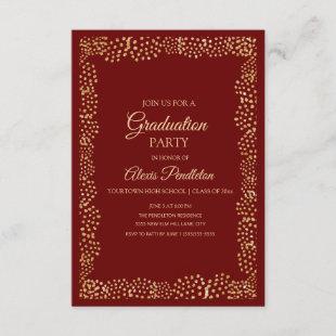 Elegant Burgundy and Gold Glitter Graduation Invitation