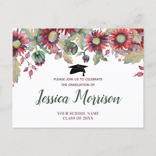 Elegant Burgundy Floral Graduation Invitation Postcard