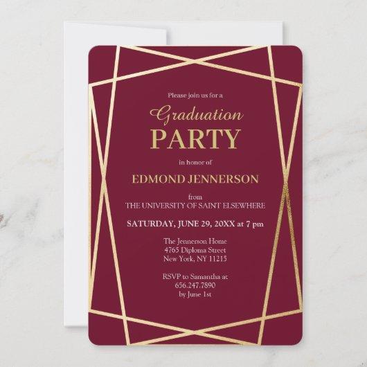 Elegant Burgundy Gold Geometric Graduation Party Invitation