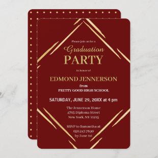 Elegant Burgundy Gold High School Graduation Party Invitation