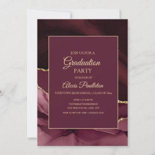 Elegant Burgundy Gold Marble Graduation Party Invitation