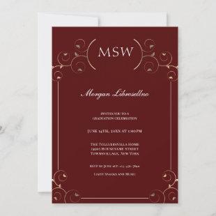 Elegant Burgundy Gold MSW Graduation Invitation