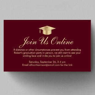 Elegant Burgundy Gold Online Graduation Party Enclosure Card