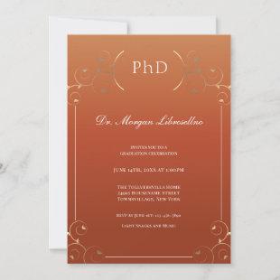 Elegant Burnt Orange PhD Graduation Invitation