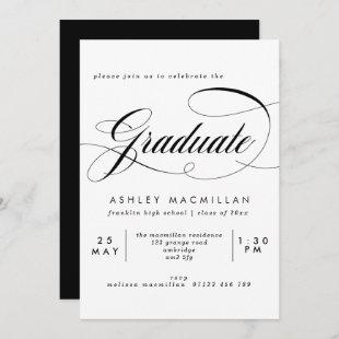 Elegant Calligraphy Black & White Graduation Party Invitation