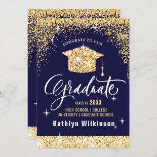 Elegant Calligraphy Gold Glitter Graduation Announcement