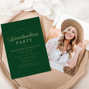 Elegant Calligraphy Green Photo Graduation Party Foil Invitation
