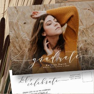 Elegant Calligraphy Modern Chic Photo Graduation Invitation Postcard