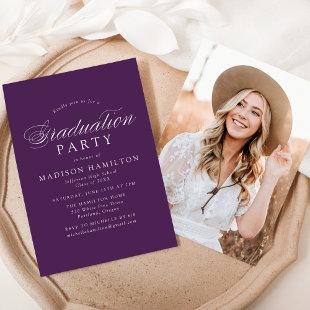 Elegant Calligraphy Purple Photo Graduation Party Invitation