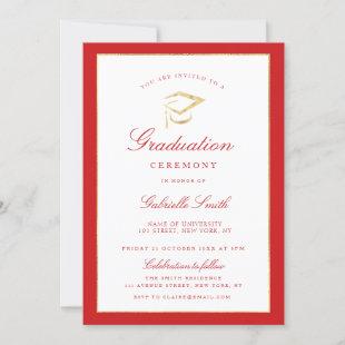Elegant cap red graduation ceremony invitation