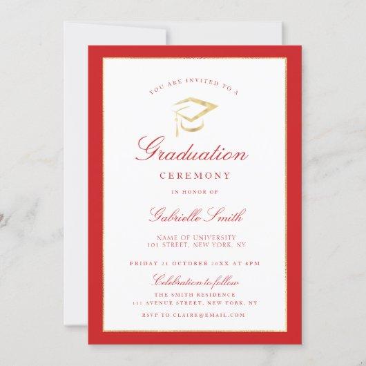 Elegant cap red graduation ceremony invitation
