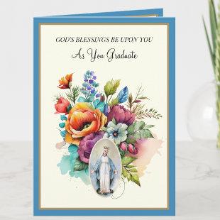 Elegant Catholic Graduation Virgin Mary Flowers  Card