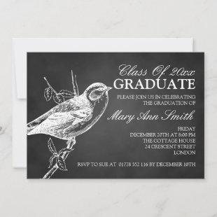 Elegant Chalkboard Bird Graduation Party Black Invitation
