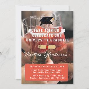Elegant champagne photo and text graduation party invitation