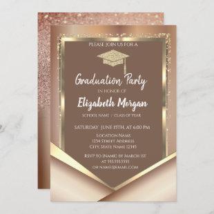 Elegant Chesnut Glitter  Diamonds Graduation Invitation