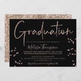 Elegant chic gold glitter script black graduation invitation