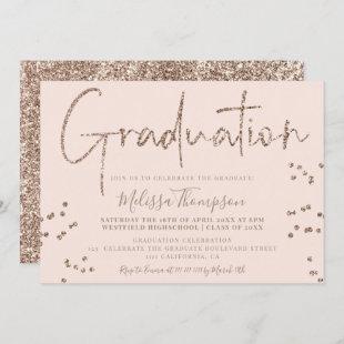 Elegant chic gold glitter script blush graduation invitation