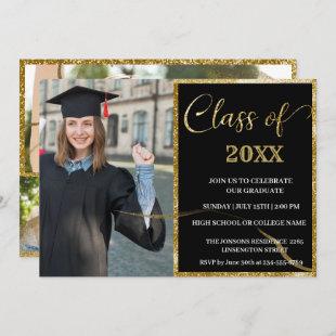 Elegant chic golden & black graduation invitation