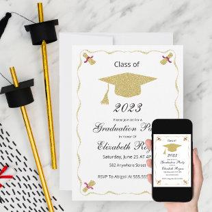Elegant Chic Graduation Glitter Cap And Diploma  Invitation