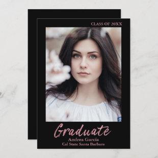 Elegant Chic Rose Gold Text Overlay Graduate Photo Announcement