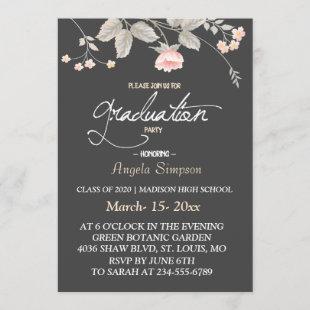 Elegant  chic watercolor Floral  Graduation CARD