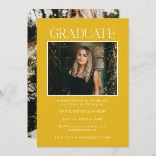 Elegant Chic Yellow Two Photo Graduation Party Invitation