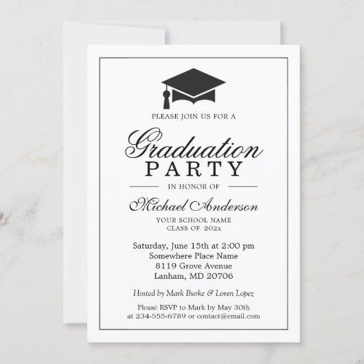 Elegant Classic Black White Graduation Party Invitation