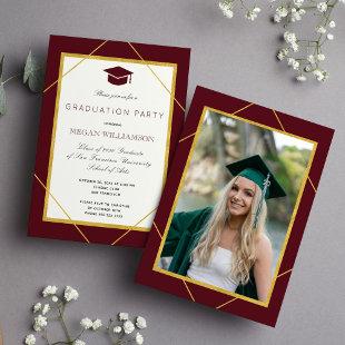 Elegant classic burgundy gold graduation party invitation