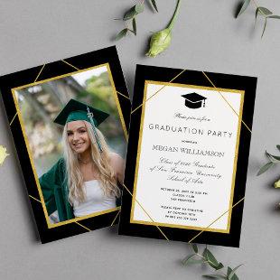 Elegant classic script gold black graduation party invitation