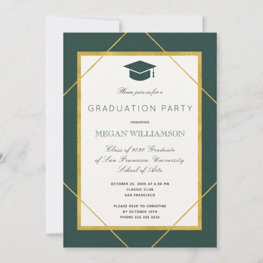 Elegant classic script gold green graduation party invitation