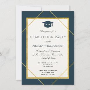 Elegant classic script gold navy graduation party invitation