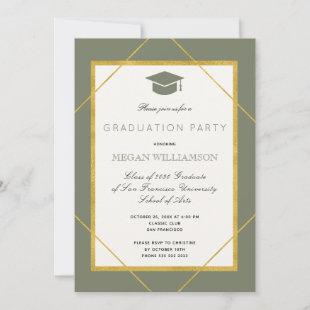 Elegant classic script gold sage graduation party invitation