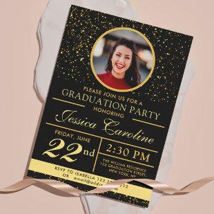 Elegant Classy Graduation Golden sparkles 2 Photos Invitation