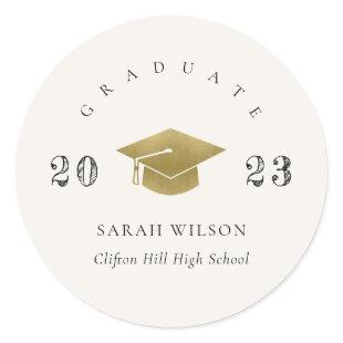 Elegant Clean Minimal Simple Graduation Gold Foil Classic Round Sticker