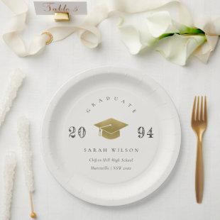 Elegant Clean Minimal Simple Graduation Gold Foil Paper Plates